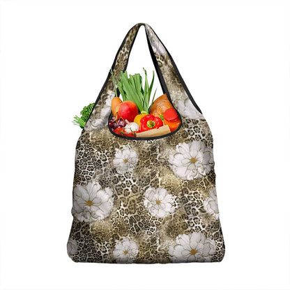 African Leopard Floral Pattern Grocery Bag Sahara Pearl