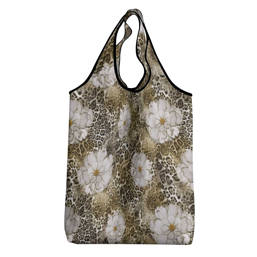 African Leopard Floral Pattern Grocery Bag Sahara Pearl