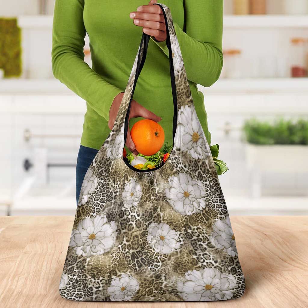 African Leopard Floral Pattern Grocery Bag Sahara Pearl