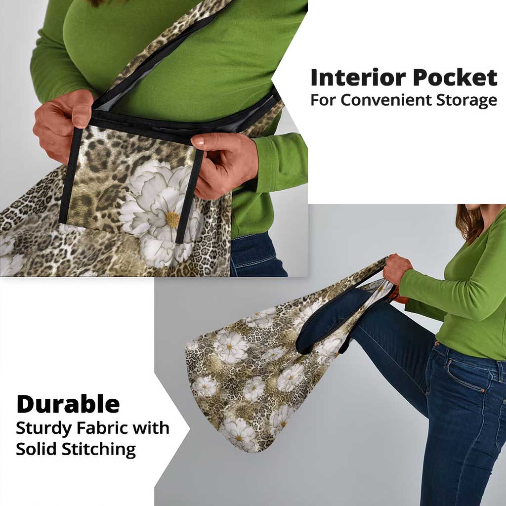 African Leopard Floral Pattern Grocery Bag Sahara Pearl