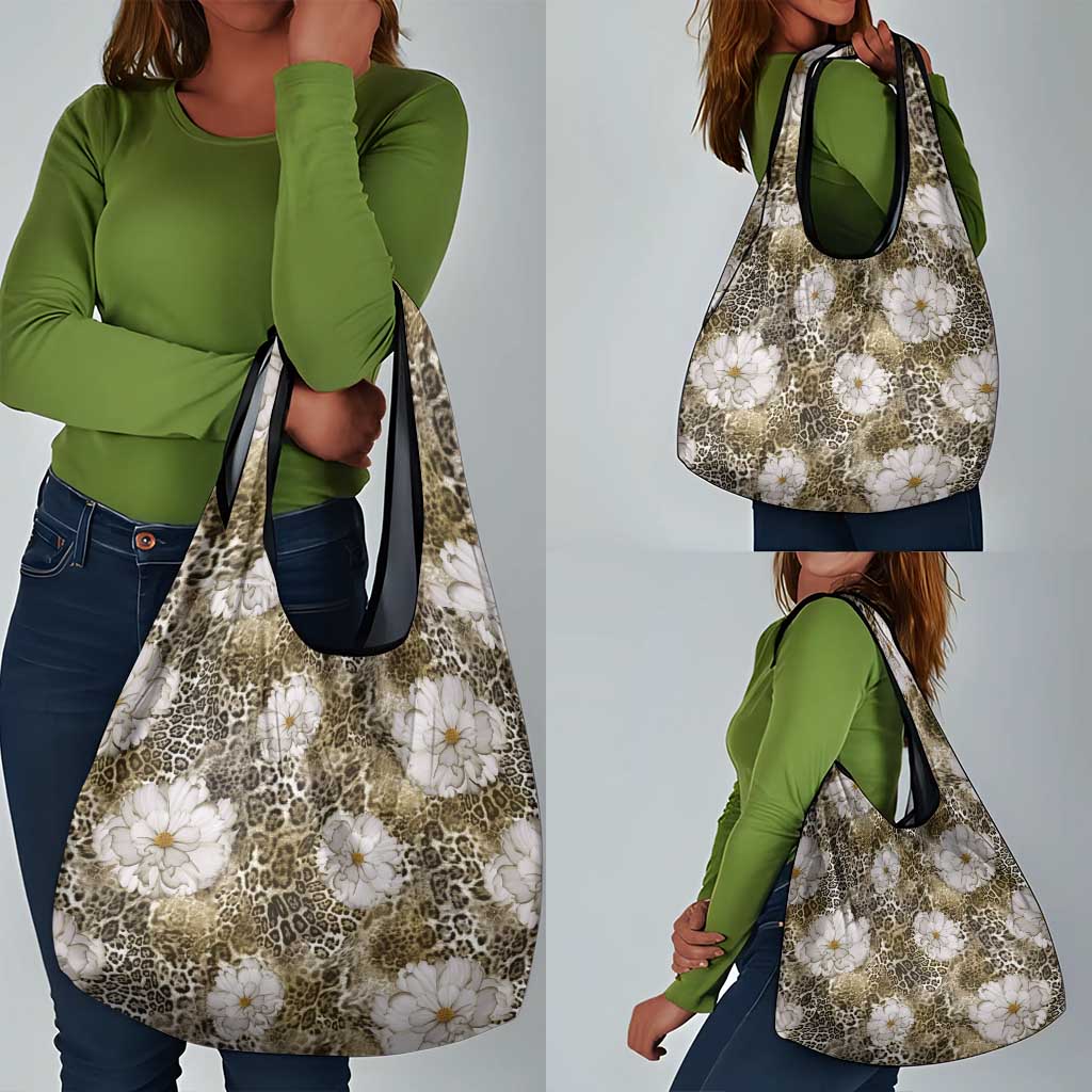 African Leopard Floral Pattern Grocery Bag Sahara Pearl