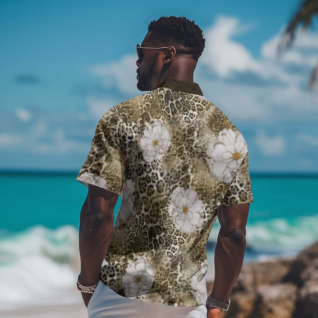 African Leopard Floral Pattern Hawaiian Shirt Sahara Pearl