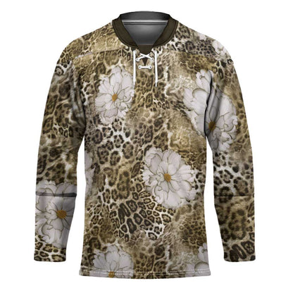 African Leopard Floral Pattern Hockey Jersey Sahara Pearl