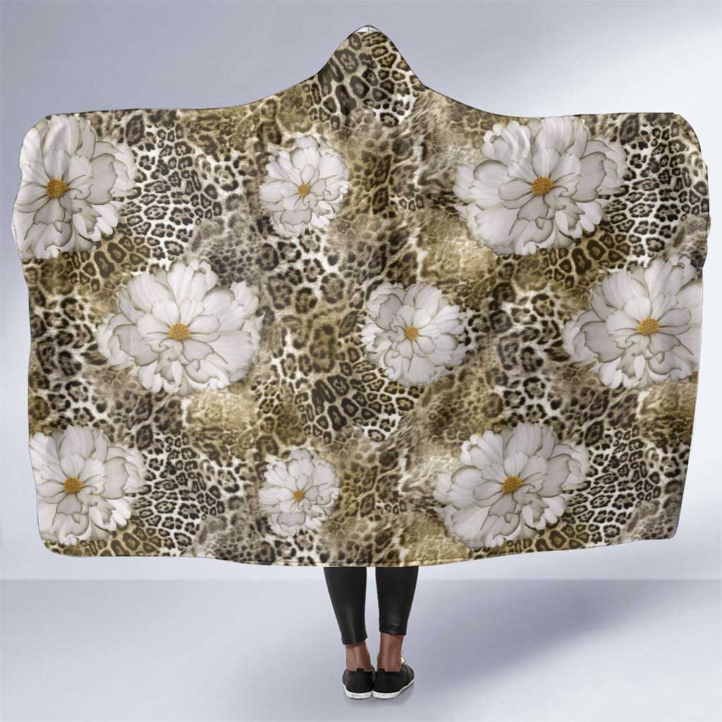 African Leopard Floral Pattern Hooded Blanket Sahara Pearl