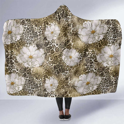 African Leopard Floral Pattern Hooded Blanket Sahara Pearl