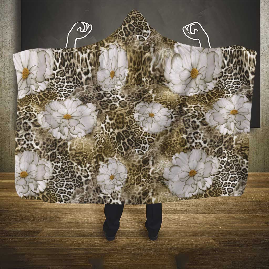 African Leopard Floral Pattern Hooded Blanket Sahara Pearl