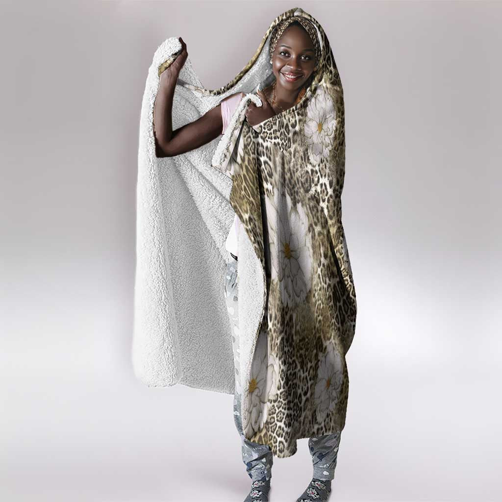 African Leopard Floral Pattern Hooded Blanket Sahara Pearl