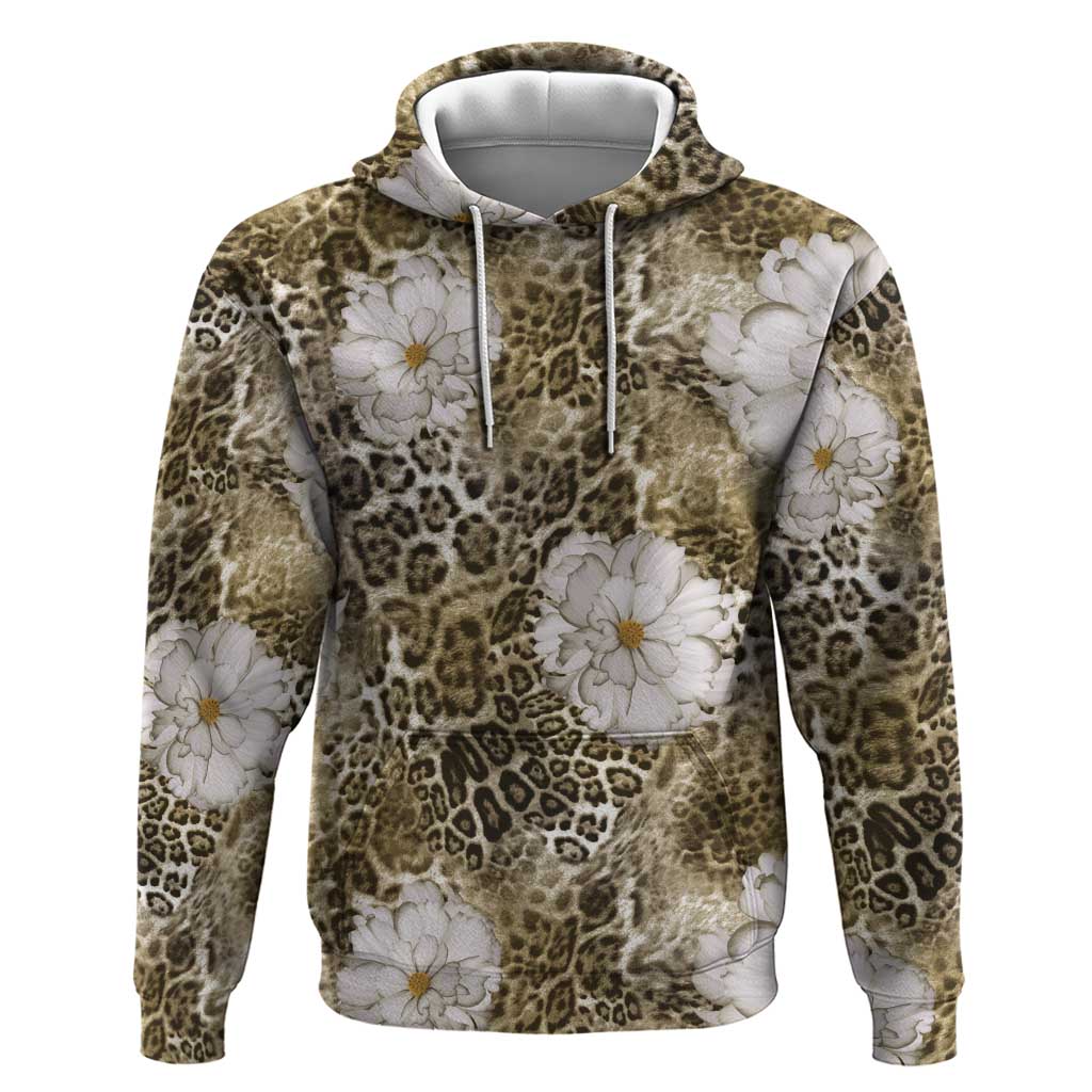 African Leopard Floral Pattern Hoodie Sahara Pearl