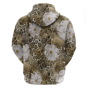 African Leopard Floral Pattern Hoodie Sahara Pearl