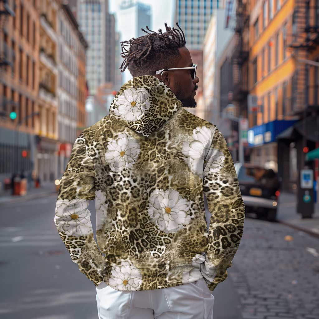 African Leopard Floral Pattern Hoodie Sahara Pearl