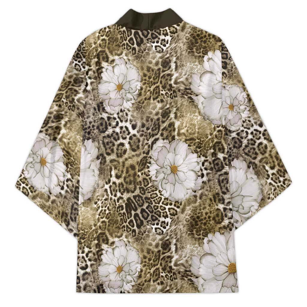 African Leopard Floral Pattern Kimono Sahara Pearl