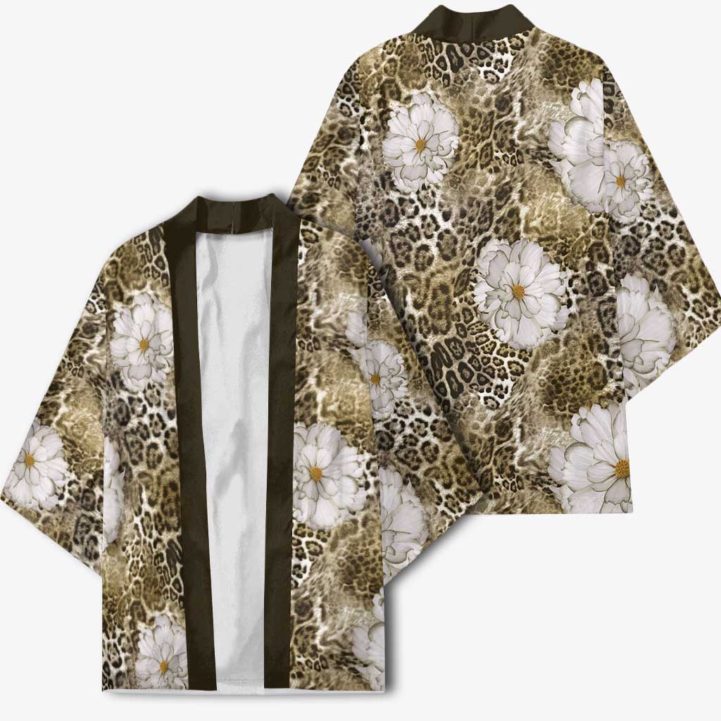 African Leopard Floral Pattern Kimono Sahara Pearl