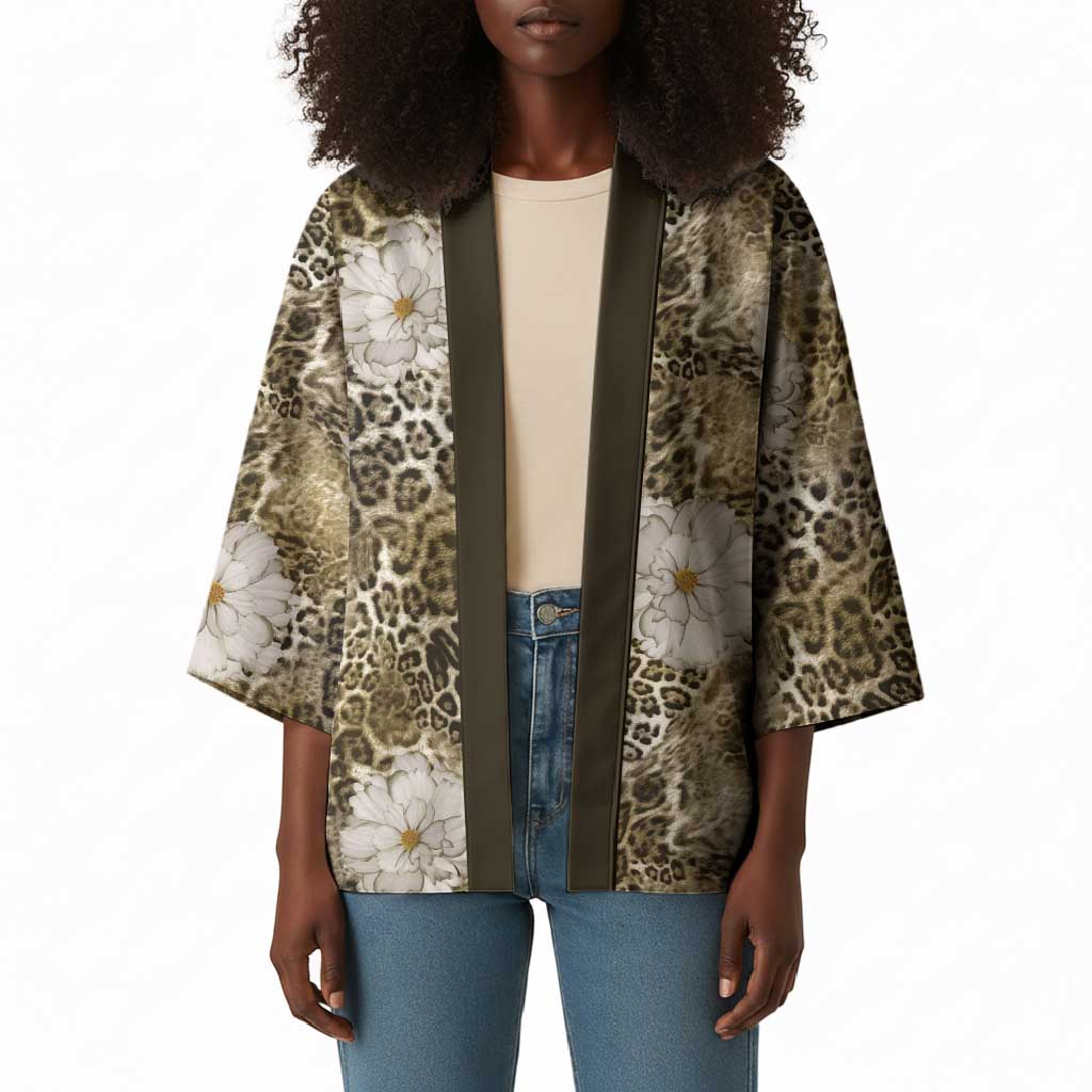 African Leopard Floral Pattern Kimono Sahara Pearl