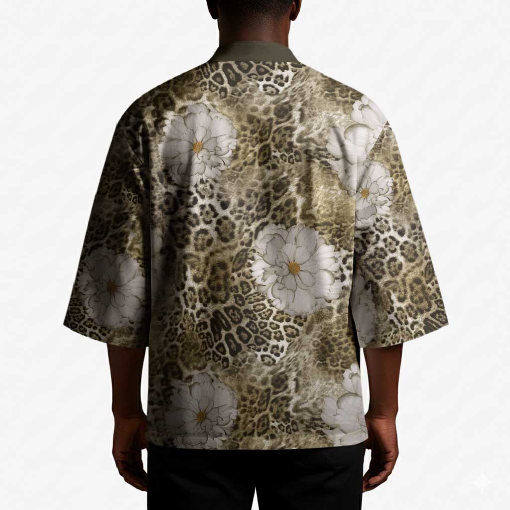 African Leopard Floral Pattern Kimono Sahara Pearl