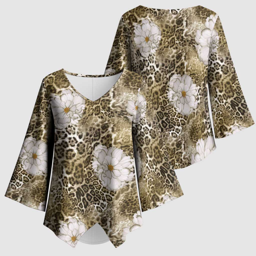 African Leopard Floral Pattern Kimono Sleeve Blouse Sahara Pearl