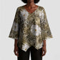 African Leopard Floral Pattern Kimono Sleeve Blouse Sahara Pearl