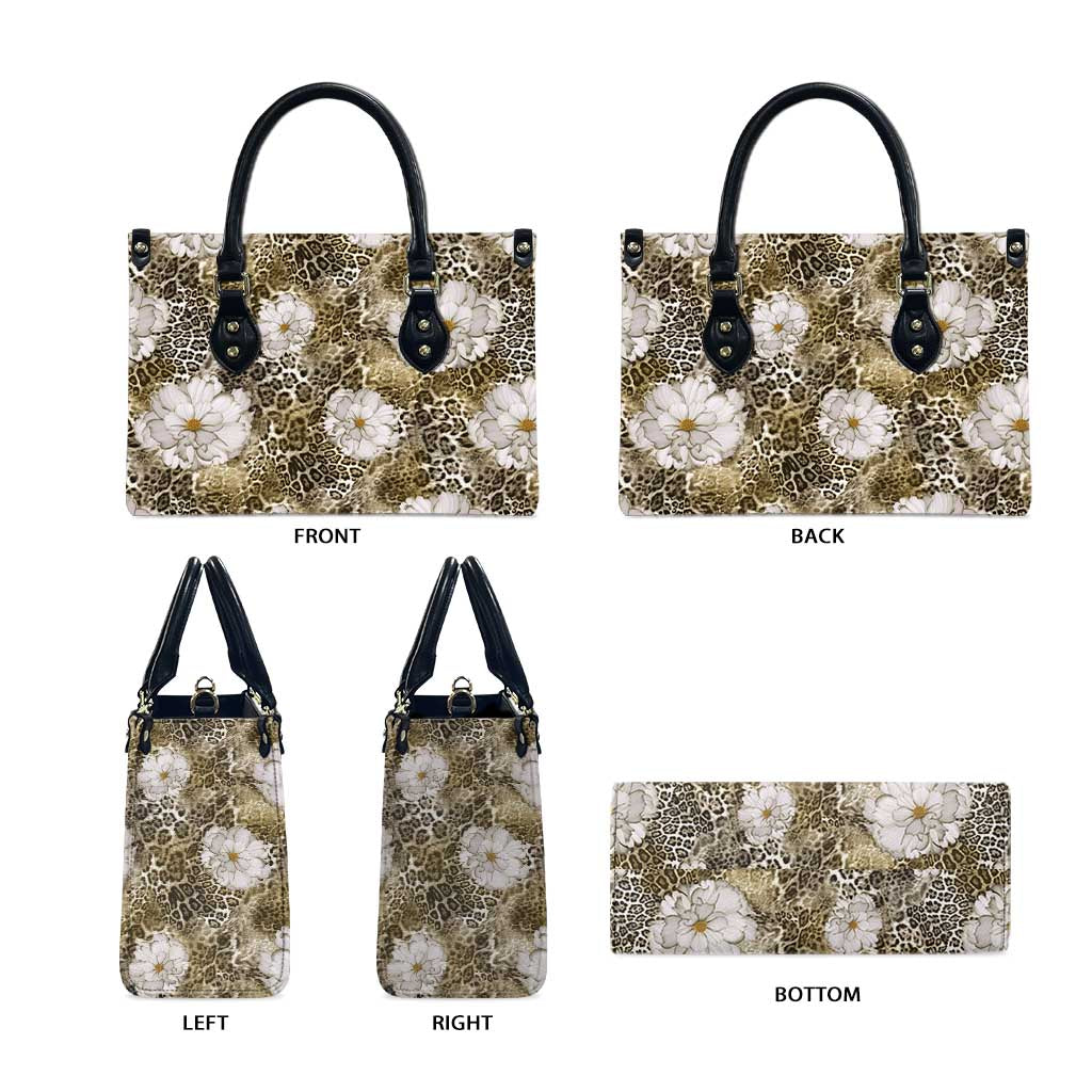 African Leopard Floral Pattern Leather Bag Sahara Pearl