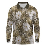 African Leopard Floral Pattern Long Sleeve Polo Shirt Sahara Pearl
