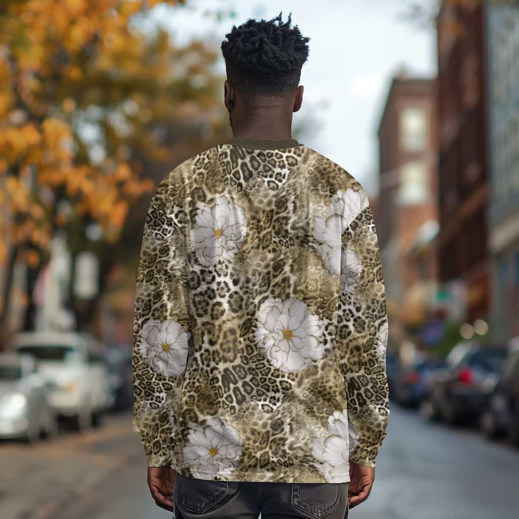 African Leopard Floral Pattern Long Sleeve Shirt Sahara Pearl