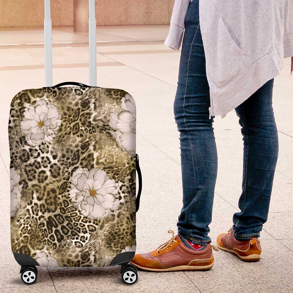 African Leopard Floral Pattern Luggage Cover Sahara Pearl