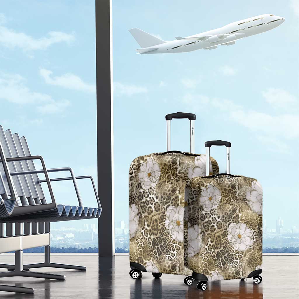African Leopard Floral Pattern Luggage Cover Sahara Pearl