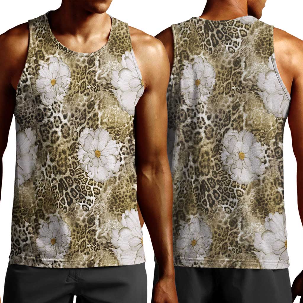 African Leopard Floral Pattern Men Tank Top Sahara Pearl