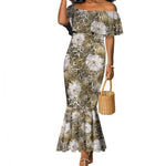 African Leopard Floral Pattern Mermaid Dress Sahara Pearl