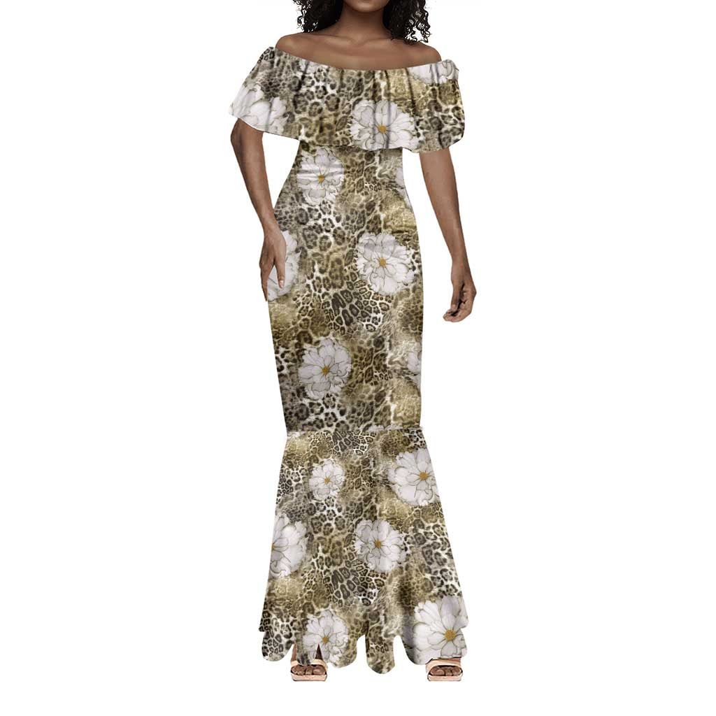 African Leopard Floral Pattern Mermaid Dress Sahara Pearl