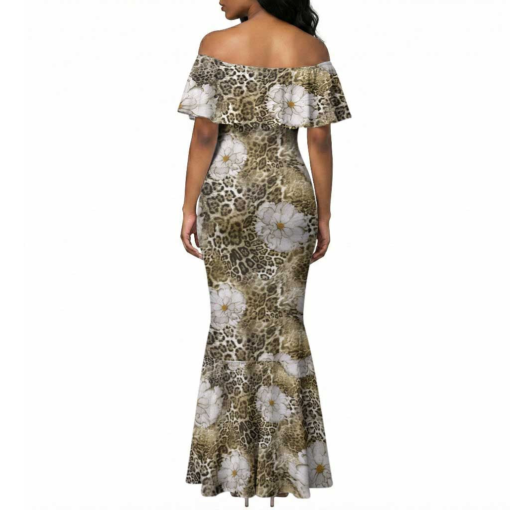 African Leopard Floral Pattern Mermaid Dress Sahara Pearl