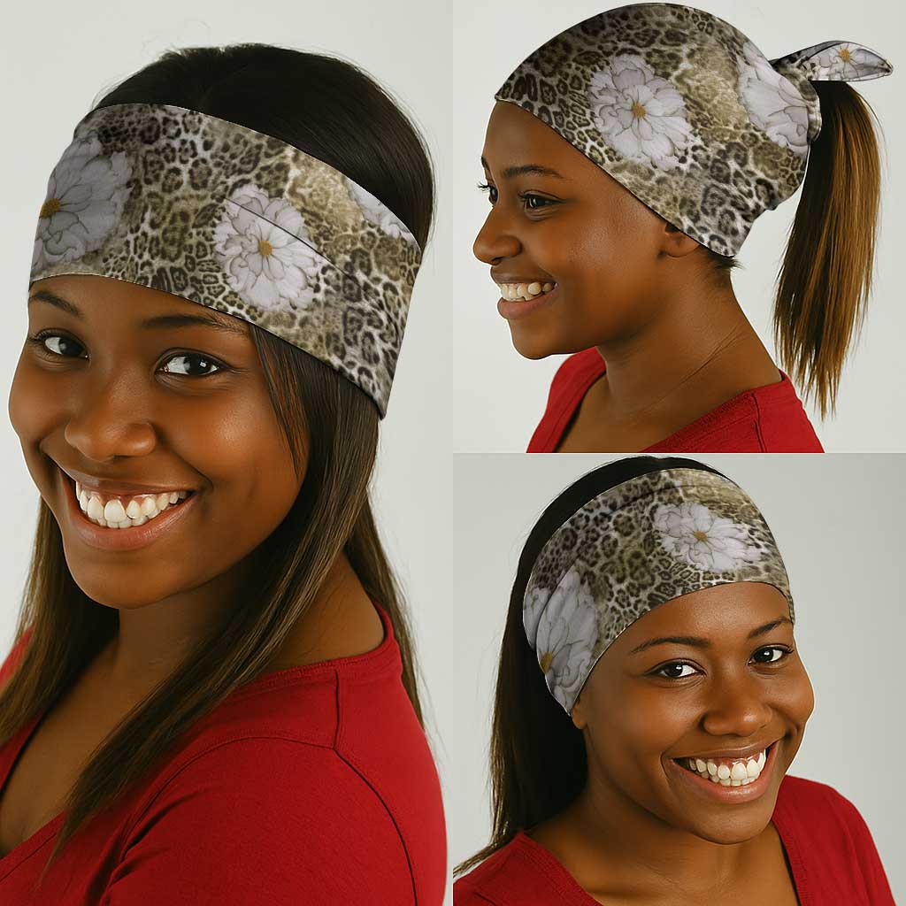 African Leopard Floral Pattern Neck Gaiter Sahara Pearl