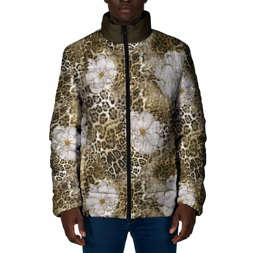 African Leopard Floral Pattern Padded Jacket Sahara Pearl