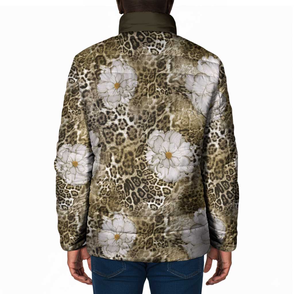 African Leopard Floral Pattern Padded Jacket Sahara Pearl