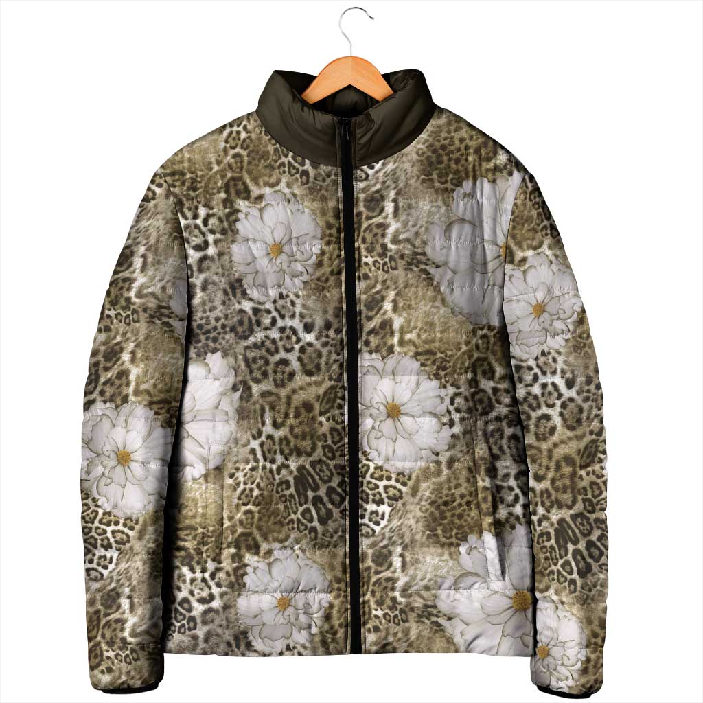 African Leopard Floral Pattern Padded Jacket Sahara Pearl