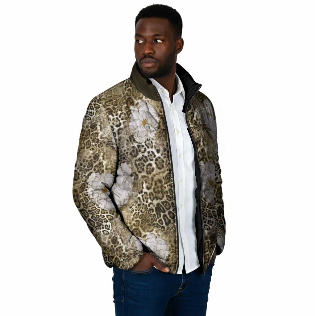 African Leopard Floral Pattern Padded Jacket Sahara Pearl