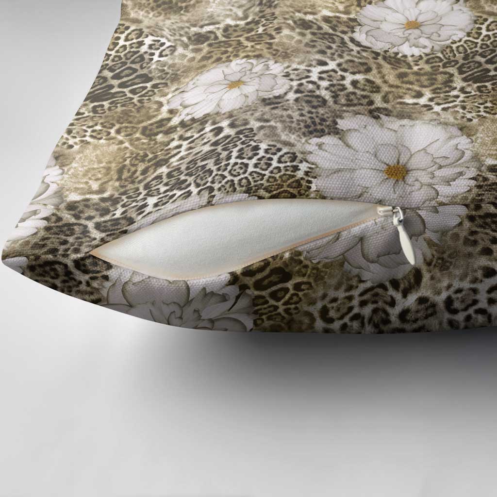 African Leopard Floral Pattern Pillow Cover Sahara Pearl