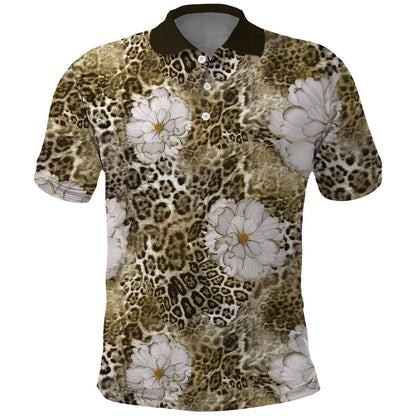 African Leopard Floral Pattern Polo Shirt Sahara Pearl