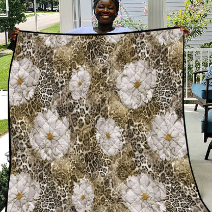 African Leopard Floral Pattern Quilt Sahara Pearl