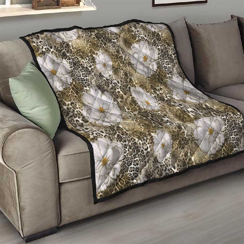 African Leopard Floral Pattern Quilt Sahara Pearl