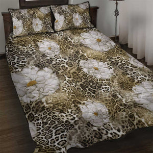 African Leopard Floral Pattern Quilt Bed Set Sahara Pearl