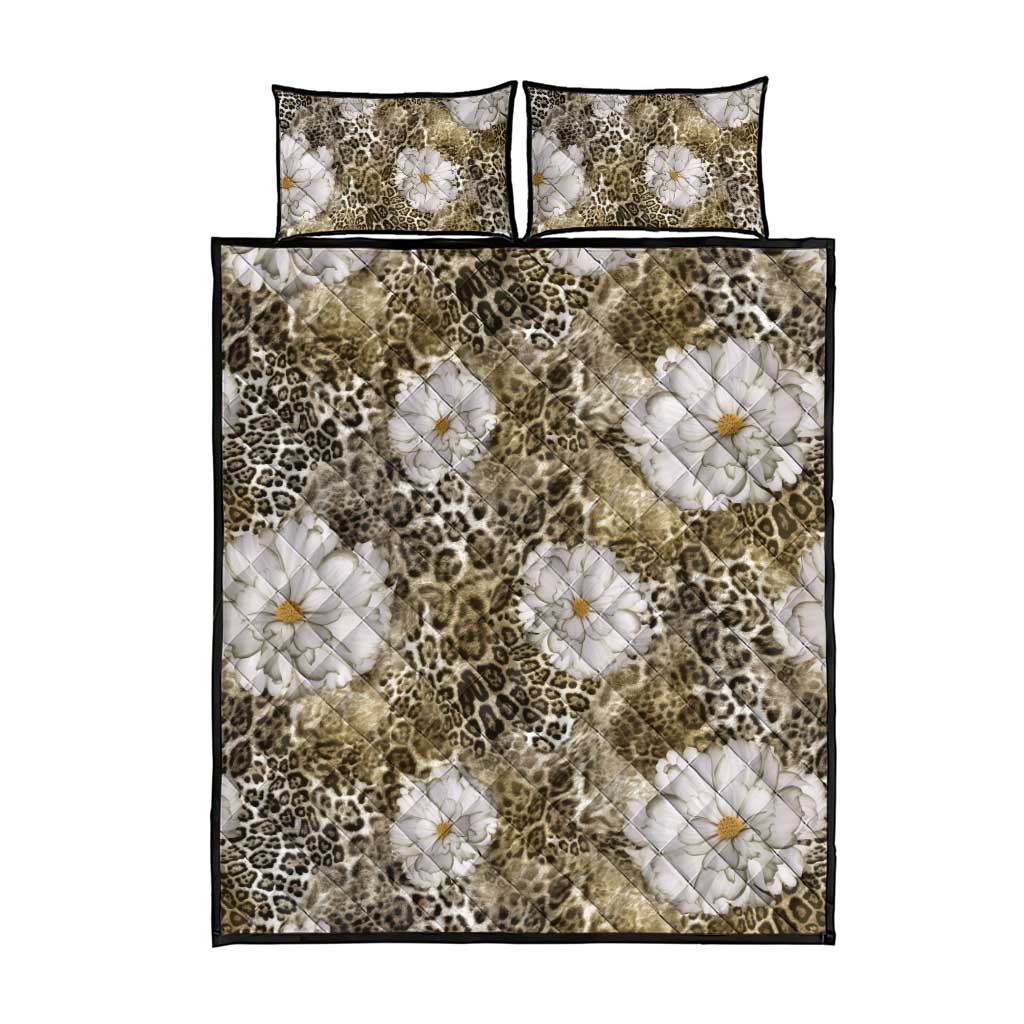 African Leopard Floral Pattern Quilt Bed Set Sahara Pearl