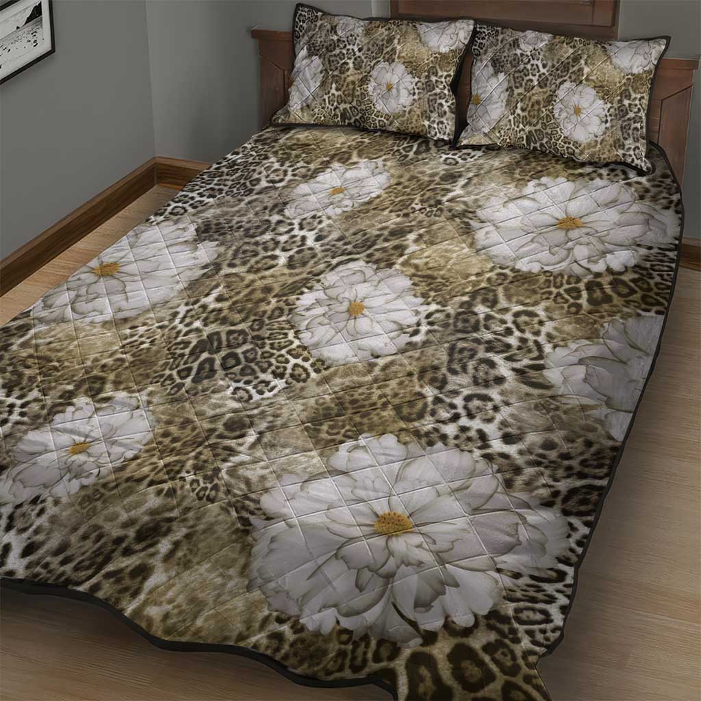 African Leopard Floral Pattern Quilt Bed Set Sahara Pearl