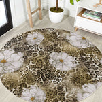 African Leopard Floral Pattern Round Carpet Sahara Pearl