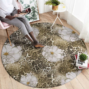 African Leopard Floral Pattern Round Carpet Sahara Pearl