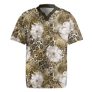 African Leopard Floral Pattern Rugby Jersey Sahara Pearl