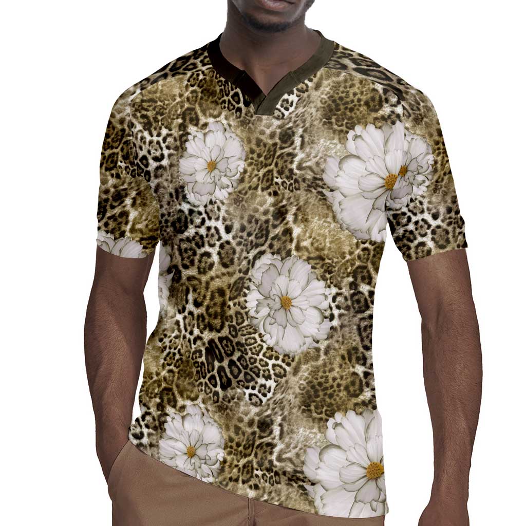 African Leopard Floral Pattern Rugby Jersey Sahara Pearl
