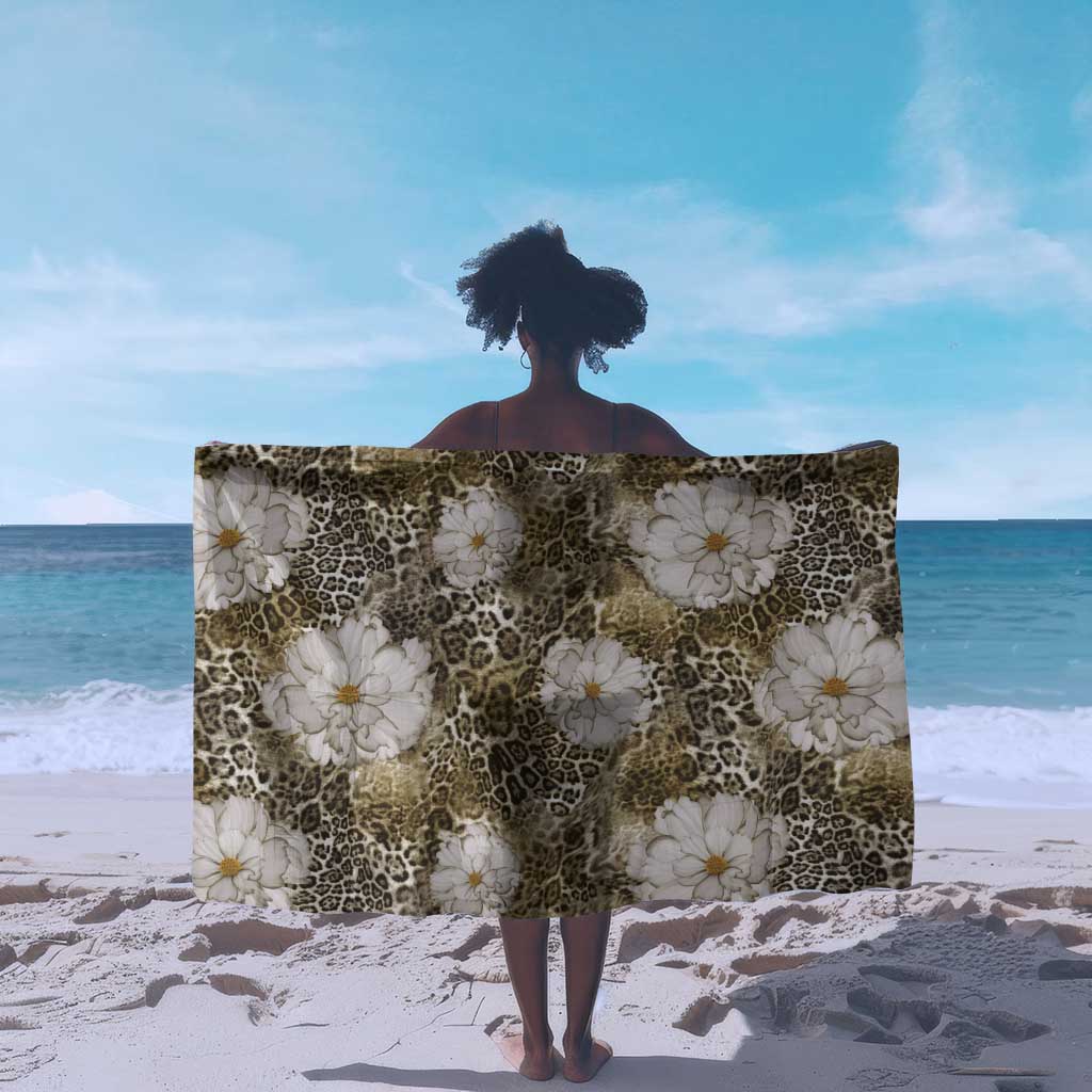 African Leopard Floral Pattern Sarong Sahara Pearl