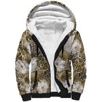 African Leopard Floral Pattern Sherpa Hoodie Sahara Pearl