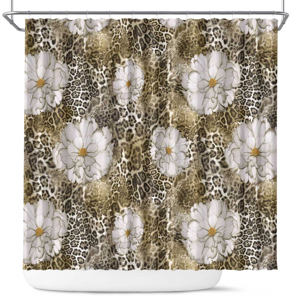 African Leopard Floral Pattern Shower Curtain Sahara Pearl