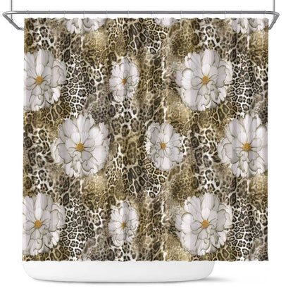 African Leopard Floral Pattern Shower Curtain Sahara Pearl