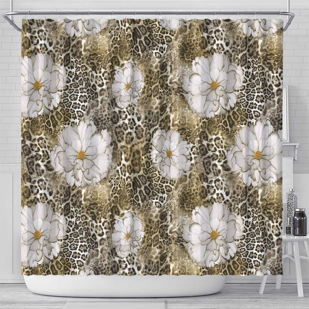 African Leopard Floral Pattern Shower Curtain Sahara Pearl
